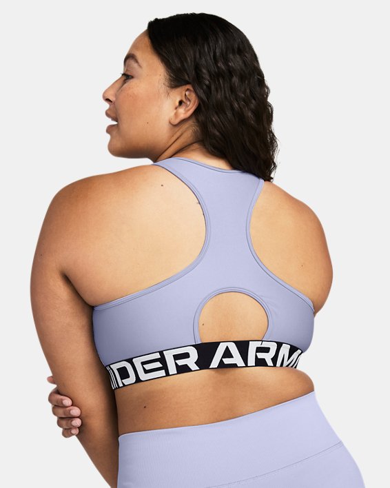 Women's HeatGear® Armour Mid Branded Sports Bra, Purple, pdpMainDesktop image number 5